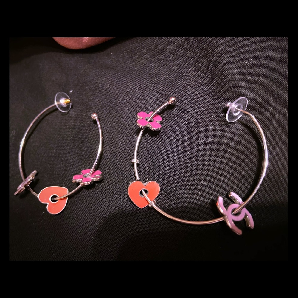 Authentic Chanel Hoops Pink/Purple Silver Pierced